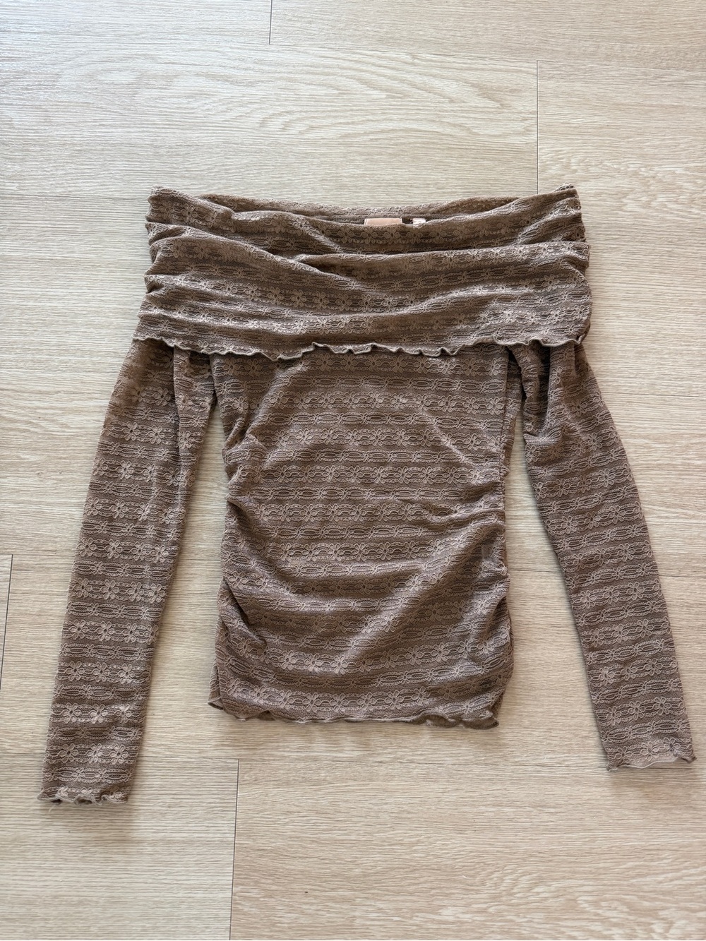 GLG Good Luck Gem Brown Off The Shoulder Floral Sheer Long Sleeve Top Size Small